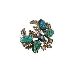 Vintage Foil Glass Leaves Brooch (A6323)